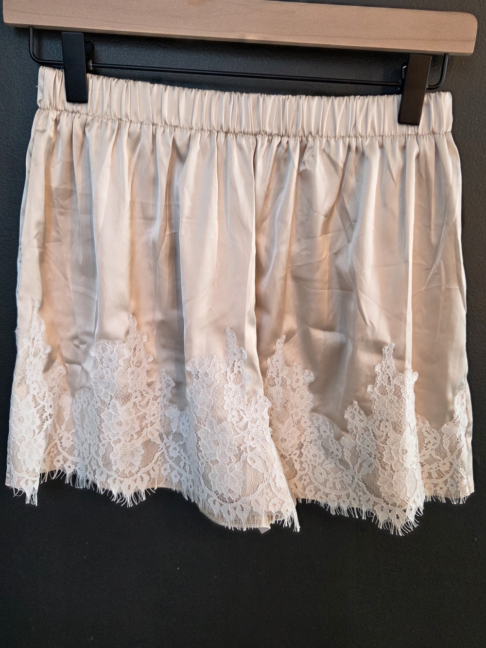 Women's Cream- Champagne Lace-Trim Satin Shorts